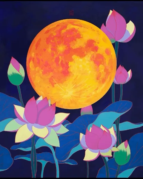 [2/3] The moon and lotus