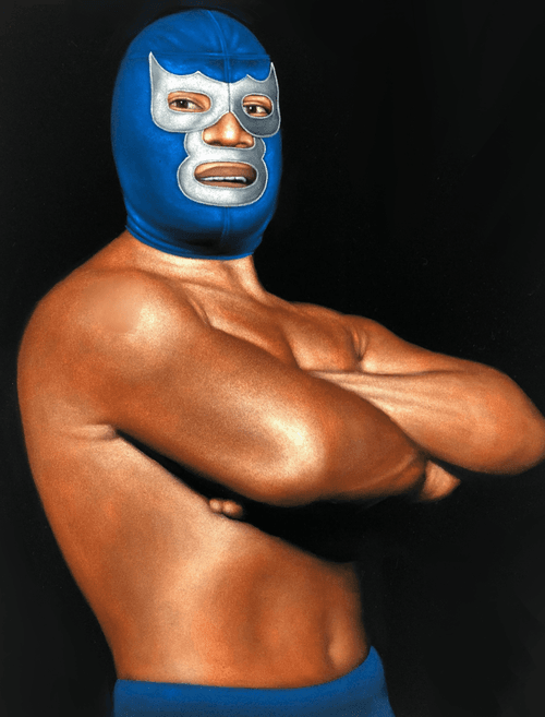 Blue Demon Mexican wrestling black velvet original oil painting hand painted!