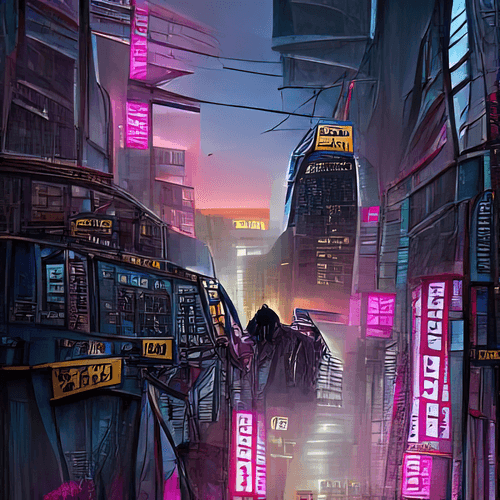 streets of cyberpunk city at dawn Ovah91b2ybsJZ2wOr5Cp
