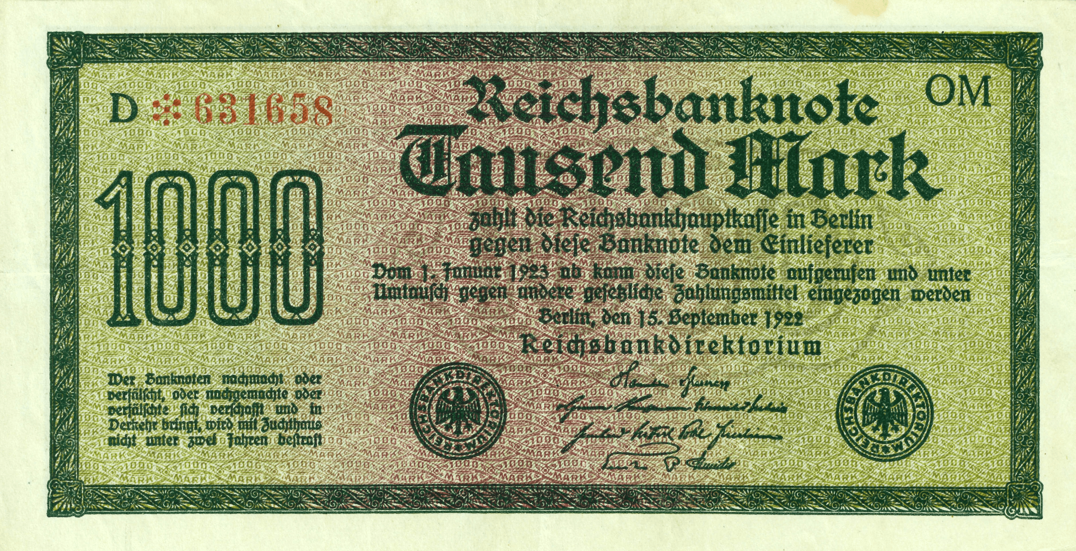 The Reichsbank 1.000 Mark Note II