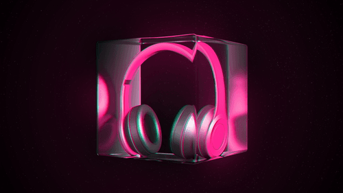 Headphone in a Glass Cube - Pink Version