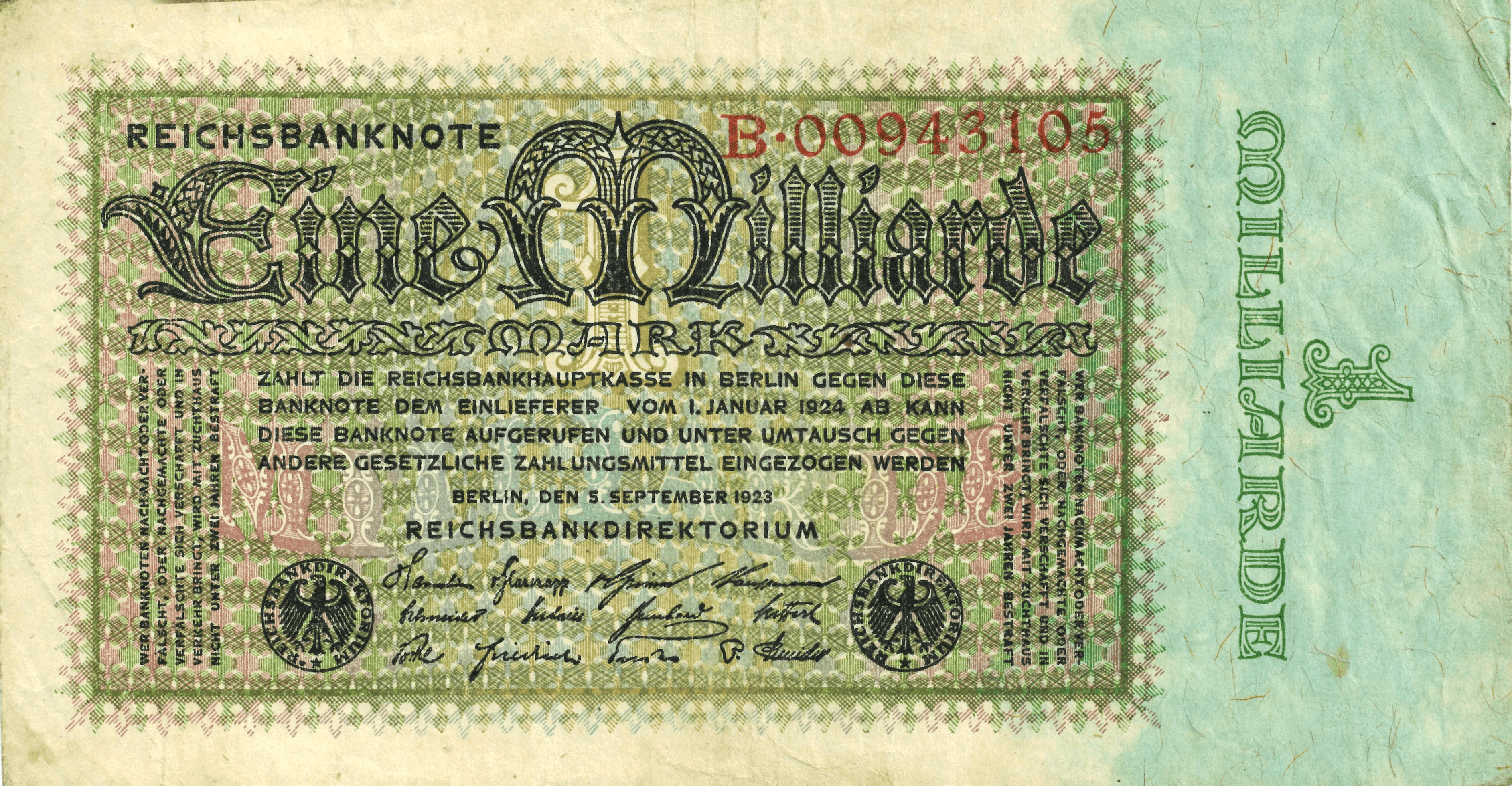 The Reichsbank 1.000.000.000 Mark Note