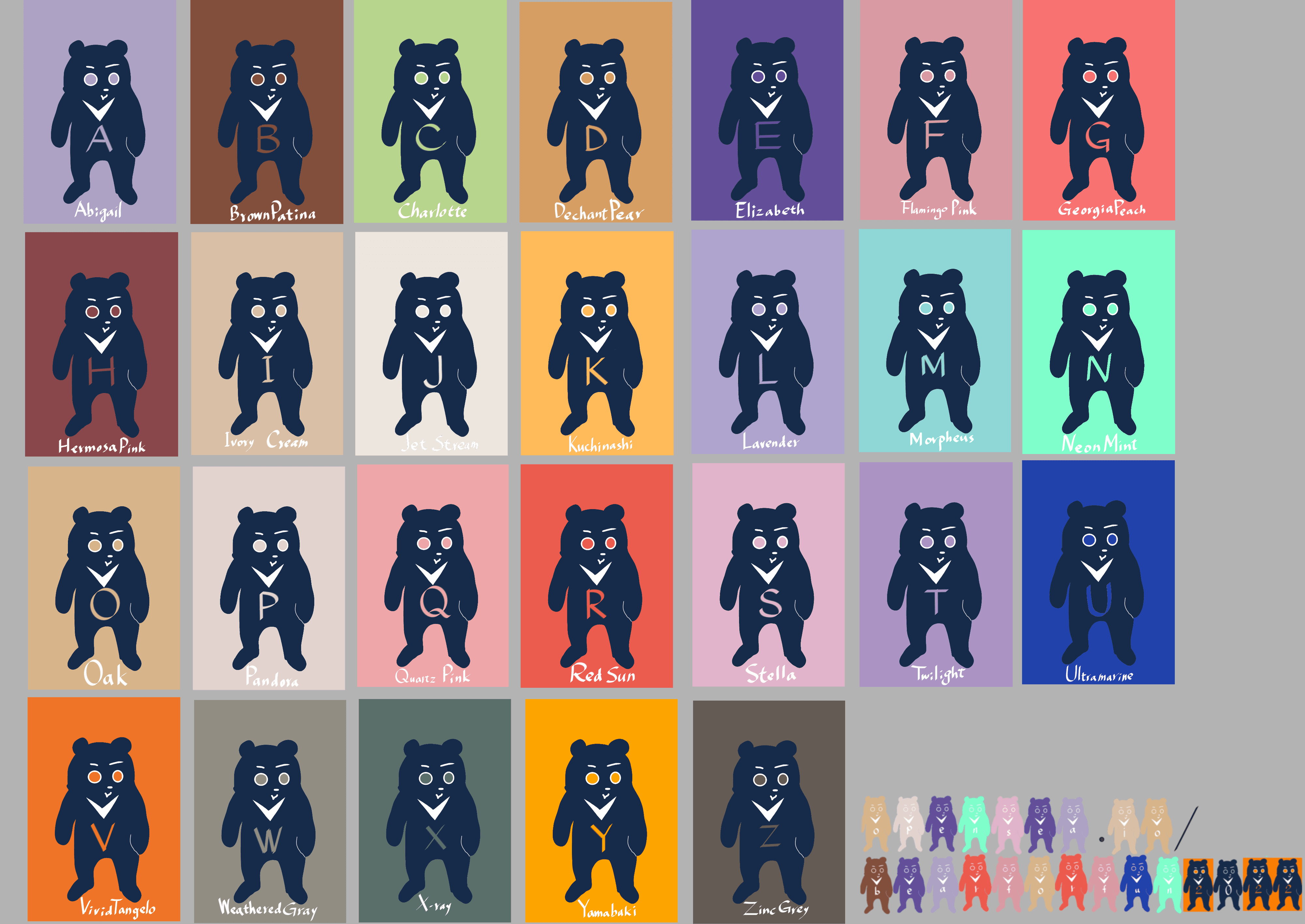 Color－based alphabet bear A to Z set2 personal version