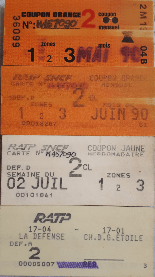 Paris SNCF, RATP & APTR Tickets 1990