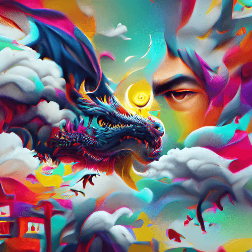 Rainbow Dragon in the Style of Haruki Murakami