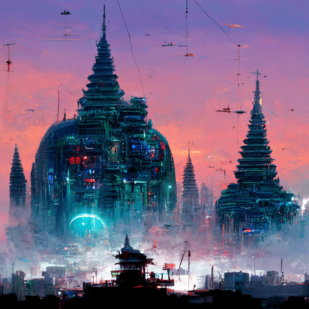 Cyberpunk Myanmar City 13