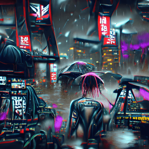 Cyberpunk Art of a Rainy Neo Tokyo