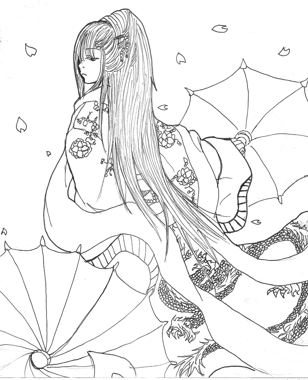 Anime Sketchbook: Rainy Japanese Forest Parasol Girl - Large Blank  Sketchbook