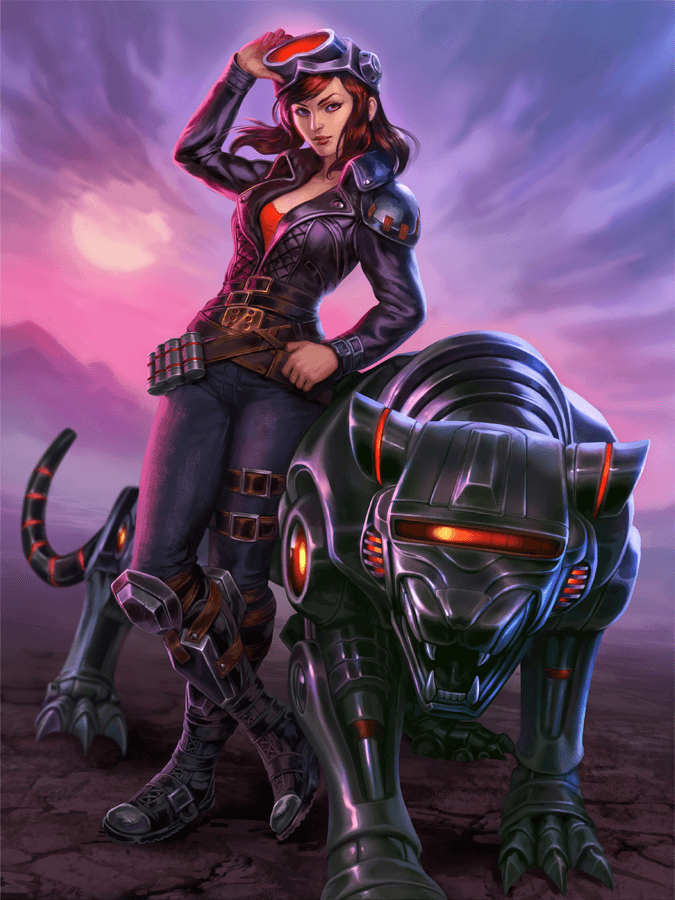 Girl with scifi sword ans tattoos: cyberpunk art [Artist: Dylan