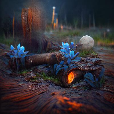 A Blue Opal flower growing out of the ground