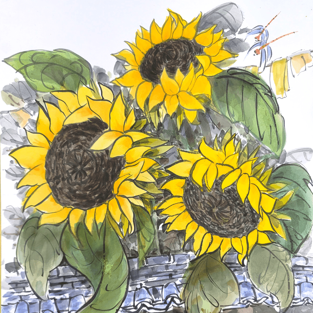 Sunflowers with money rolling in-002