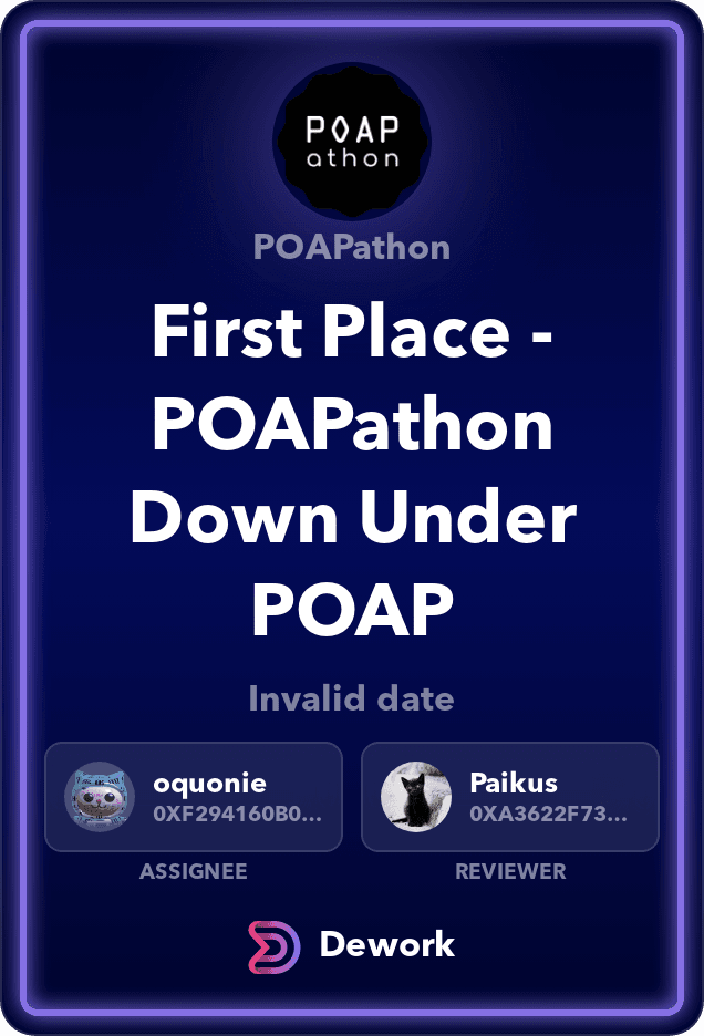 First Place - POAPathon Down Under POAP
