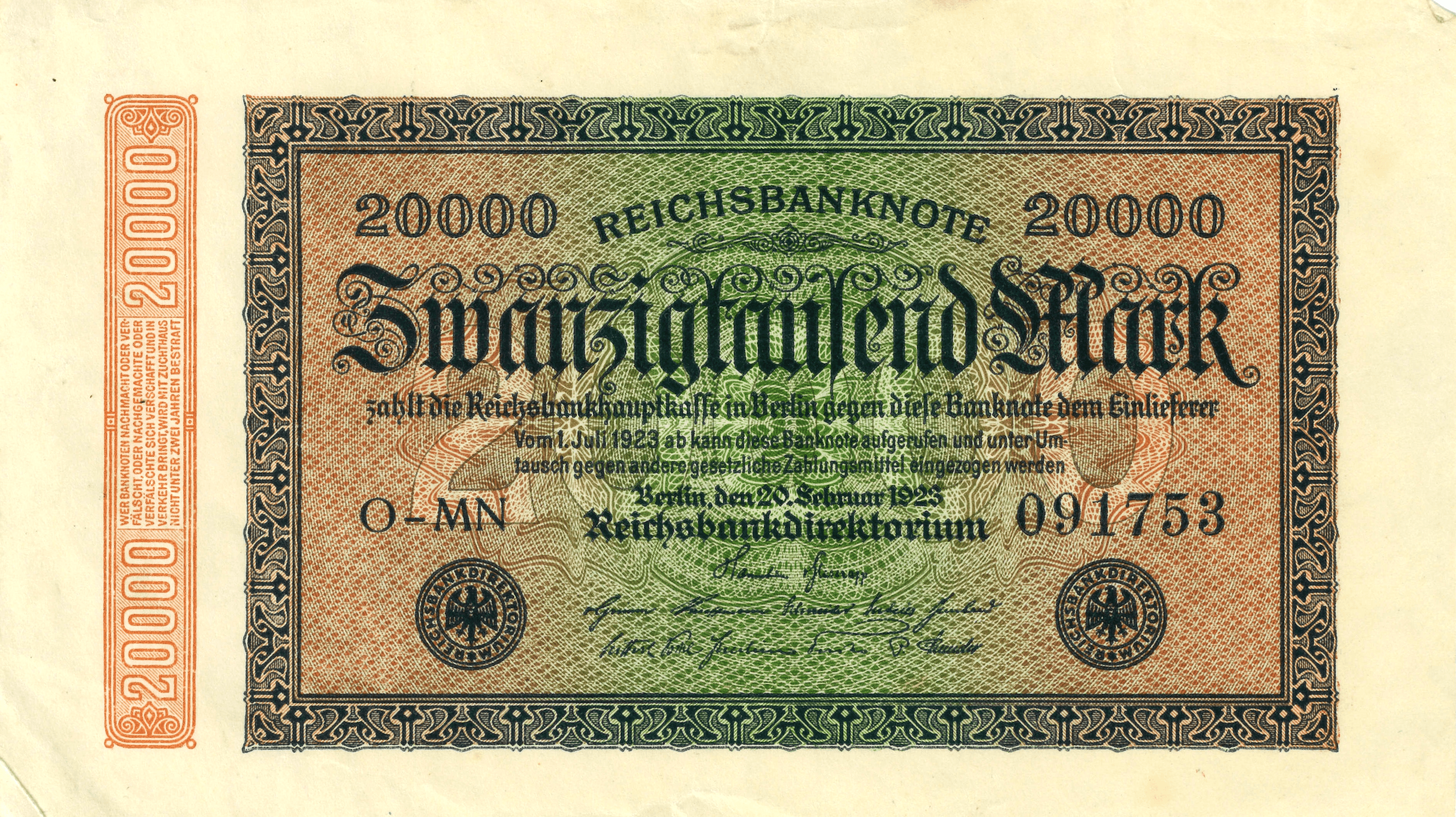 The Reichsbank 20.000 Mark Note III