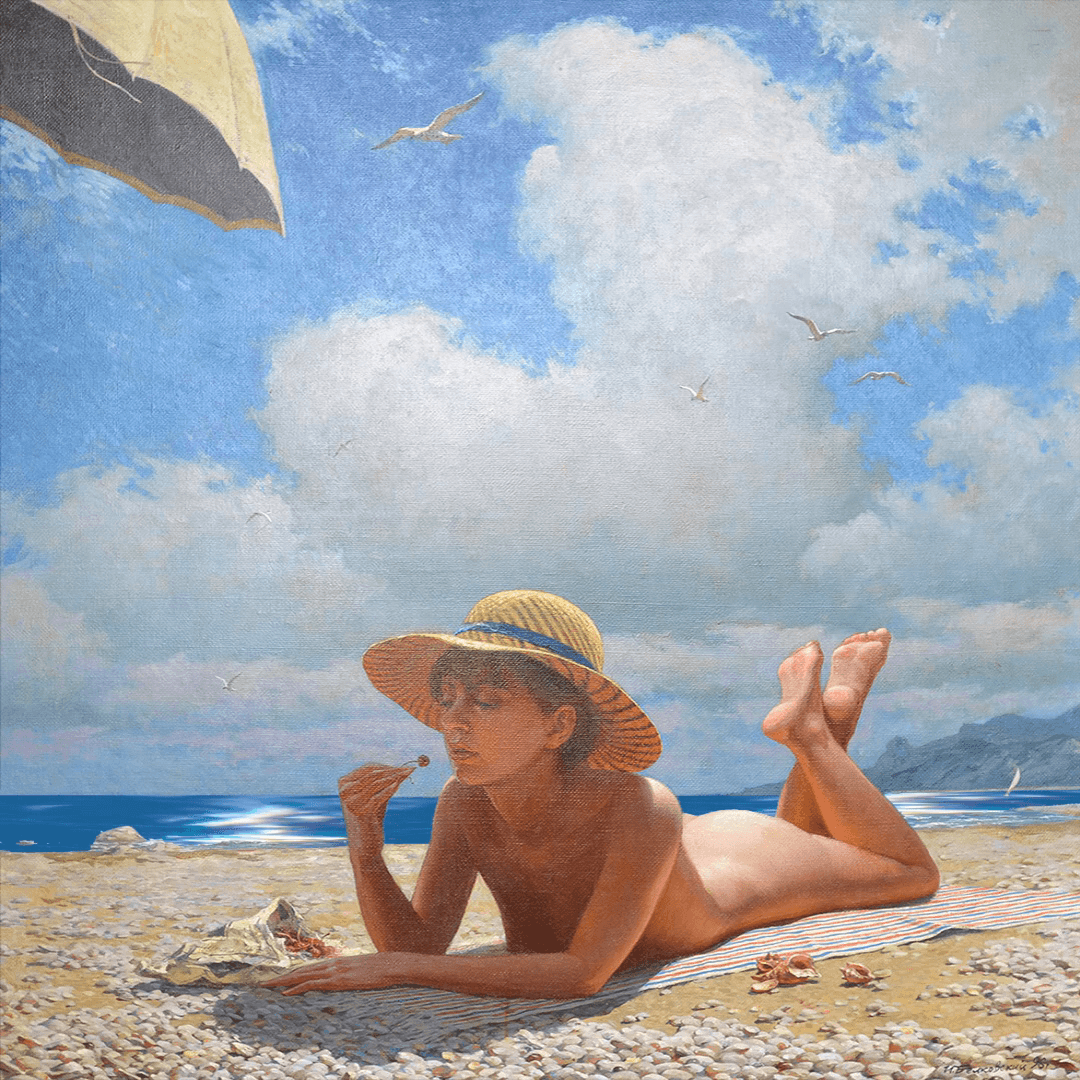 Summer. Sea. A woman. The painting