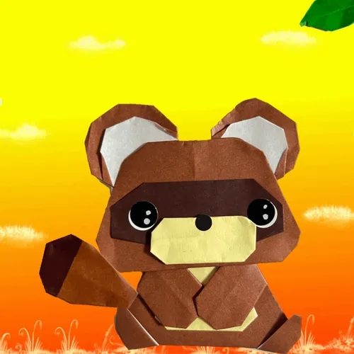 Origami Raccoon & fallen leaves