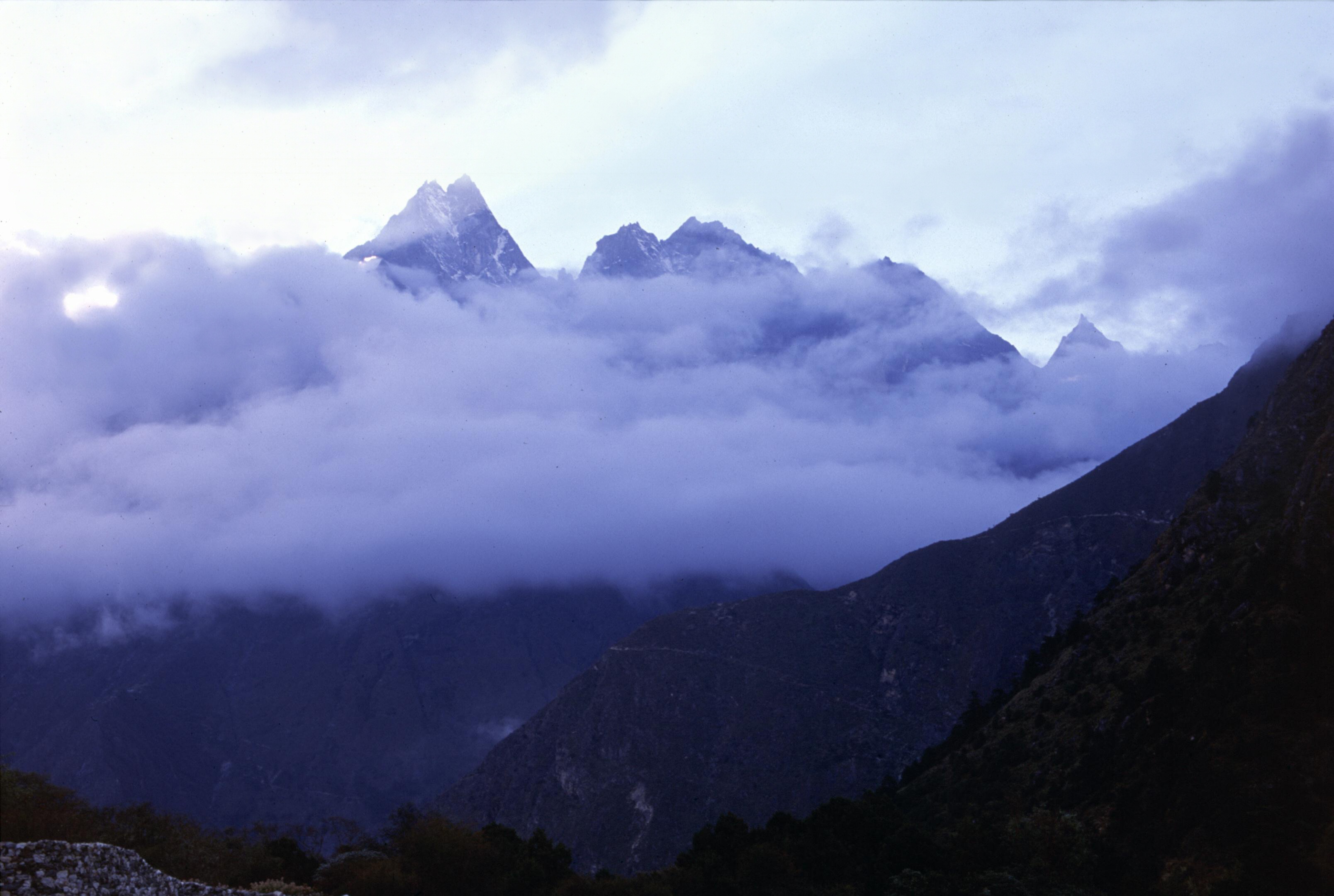 Nightfall in the Everest region of the Nepal Himalaya, near Sagamartha.