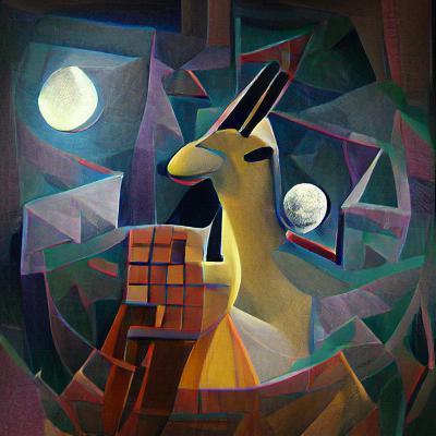 llama watching the moon