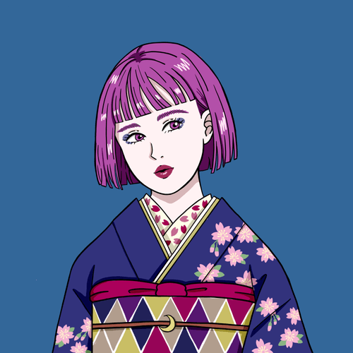 Pop Kimono Art #005 夜桜 Night Cherry Blossom