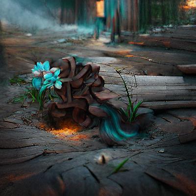 A Turquoise flower growing out of the ground