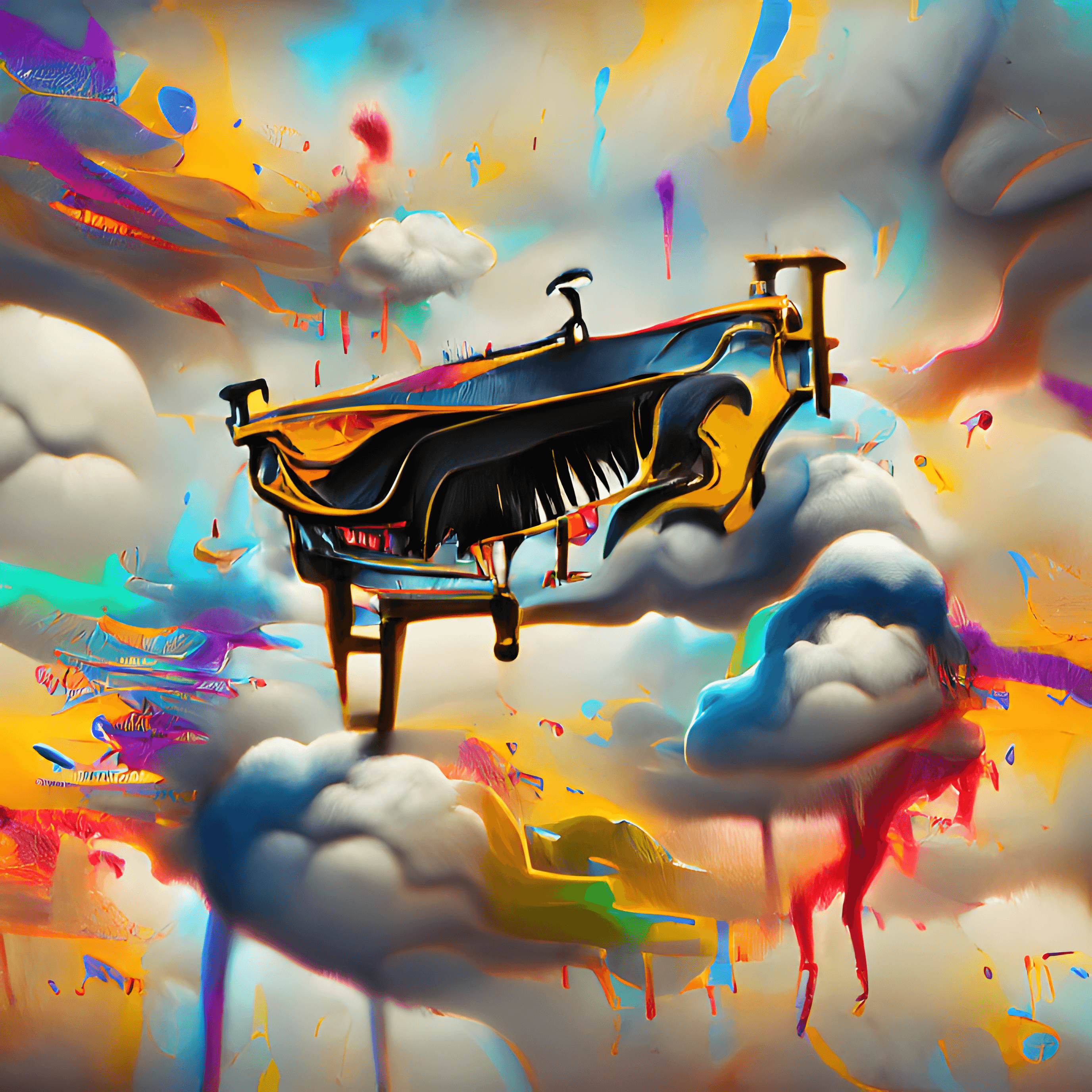 Piano Resting on Rainbow Clouds
