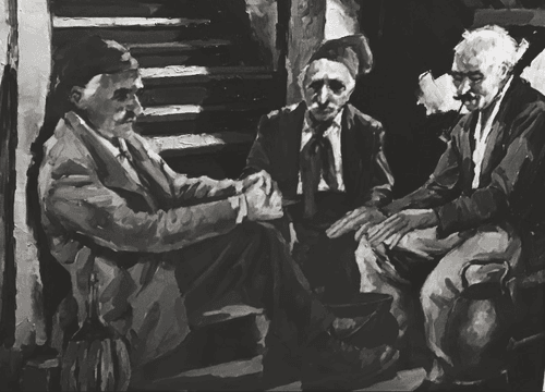 BW painting old men drinking ine smoking Italy www.crypto-casa.com