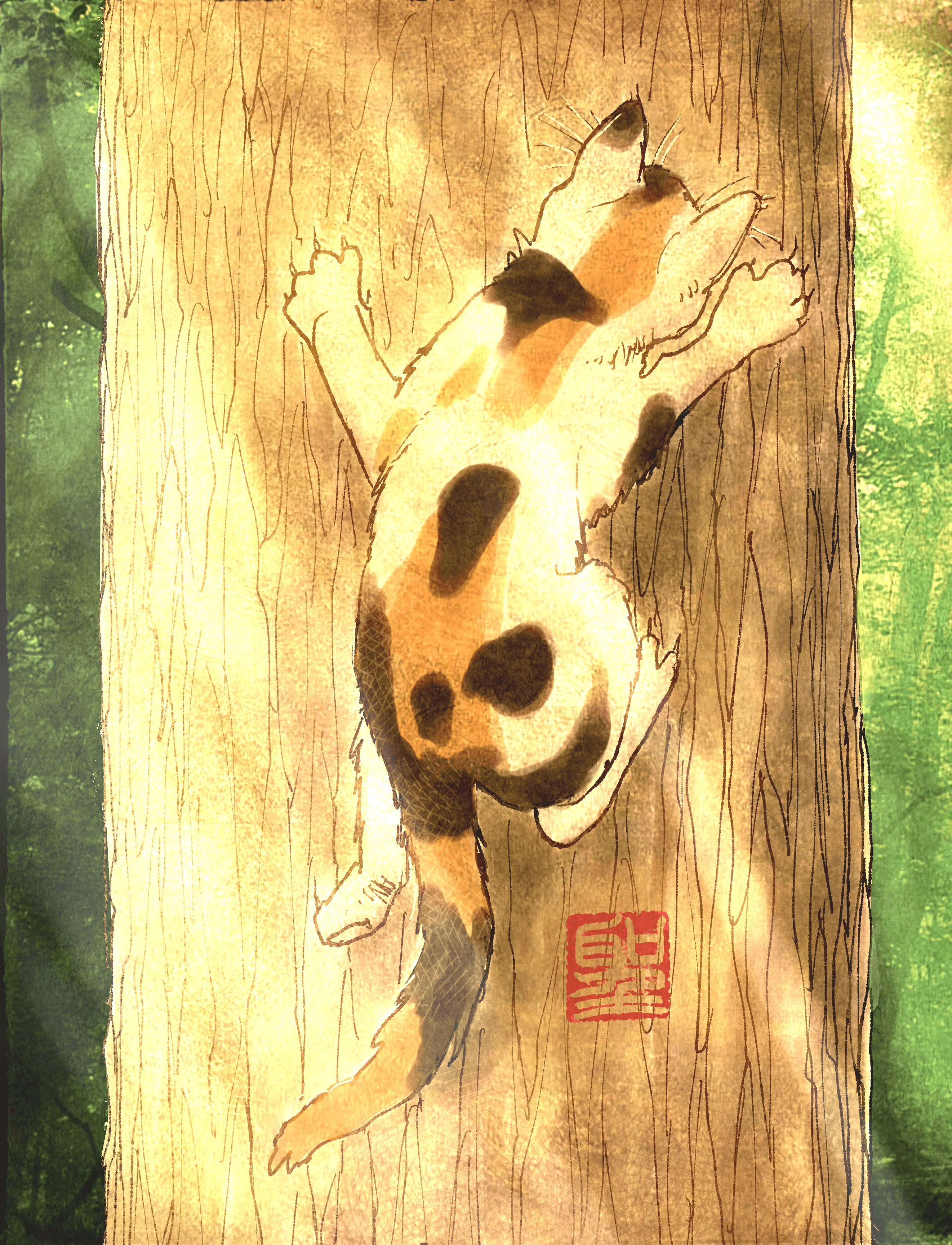 "A Cat Climbing a Tree" / 木に登る猫