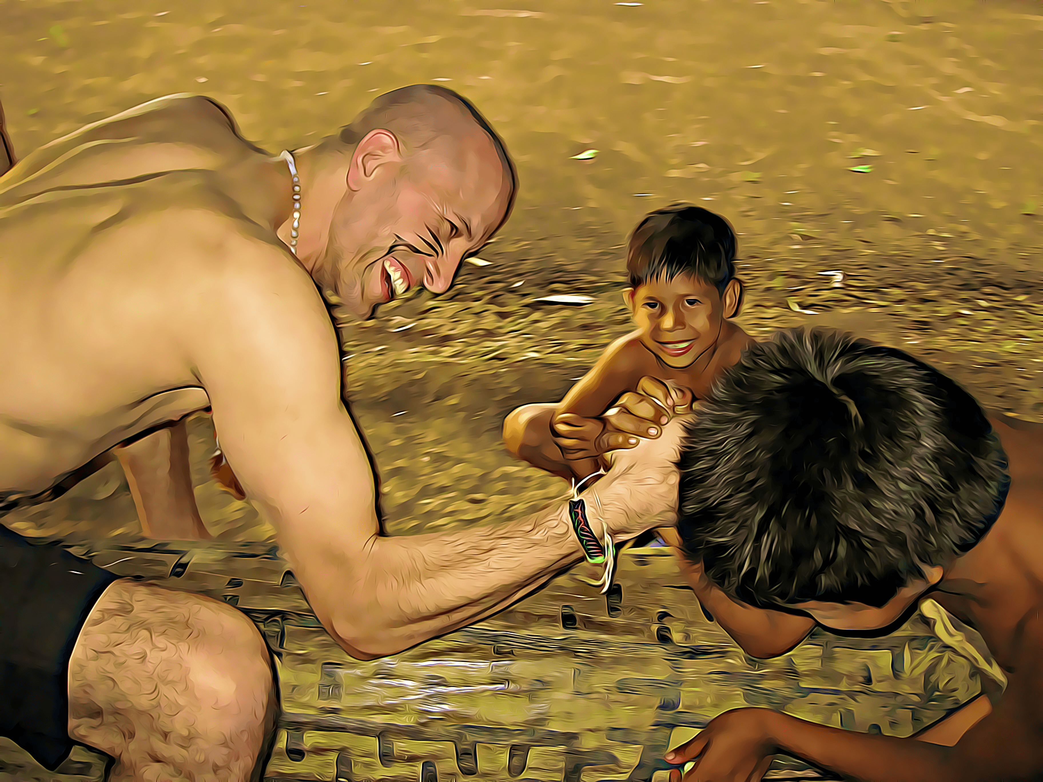 Arm Wrestling with Bora Tribe Kids in Iquitos, Peru