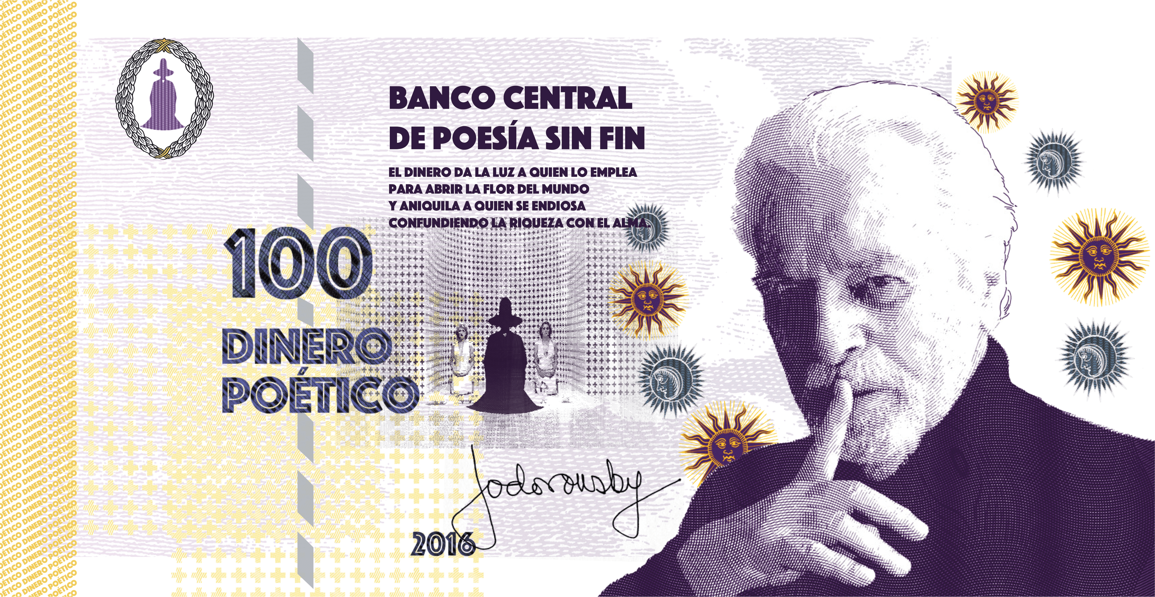Banknote from 100 "Dinero Poético" by Alejandro Jodorowsky (front).