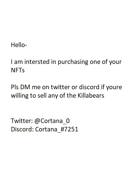 Want to purchase one of your NFTs