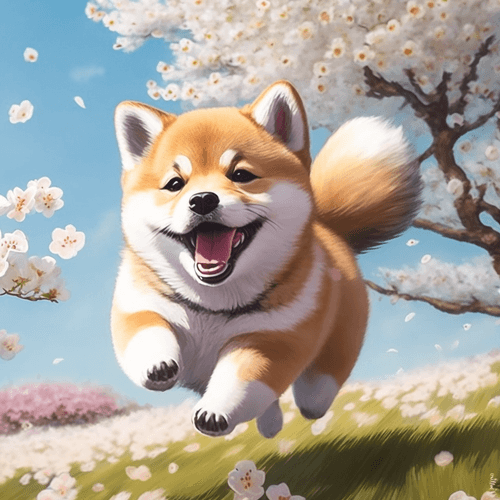 Puppy Shiba Inu in a cherry blossom storm　0001