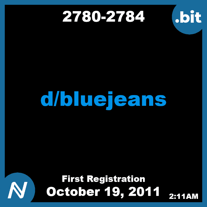 2780-2784 | d/bluejeans | October 19, 2011 | Namecoin Domain