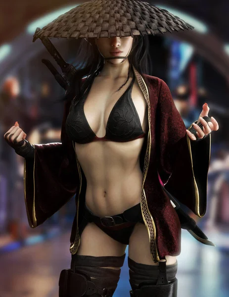 Fantasy female warrior dressed in a sexy 