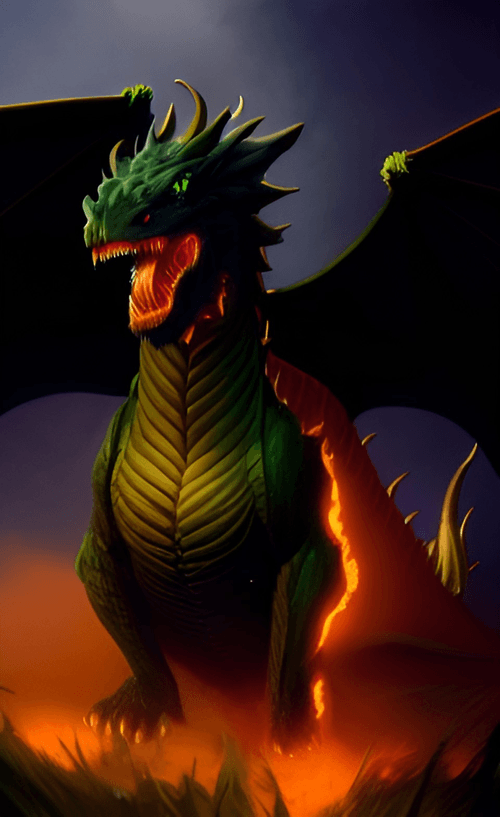 Black gold and Green Dragon with fire 