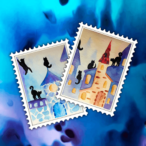 Abstract cats stamps