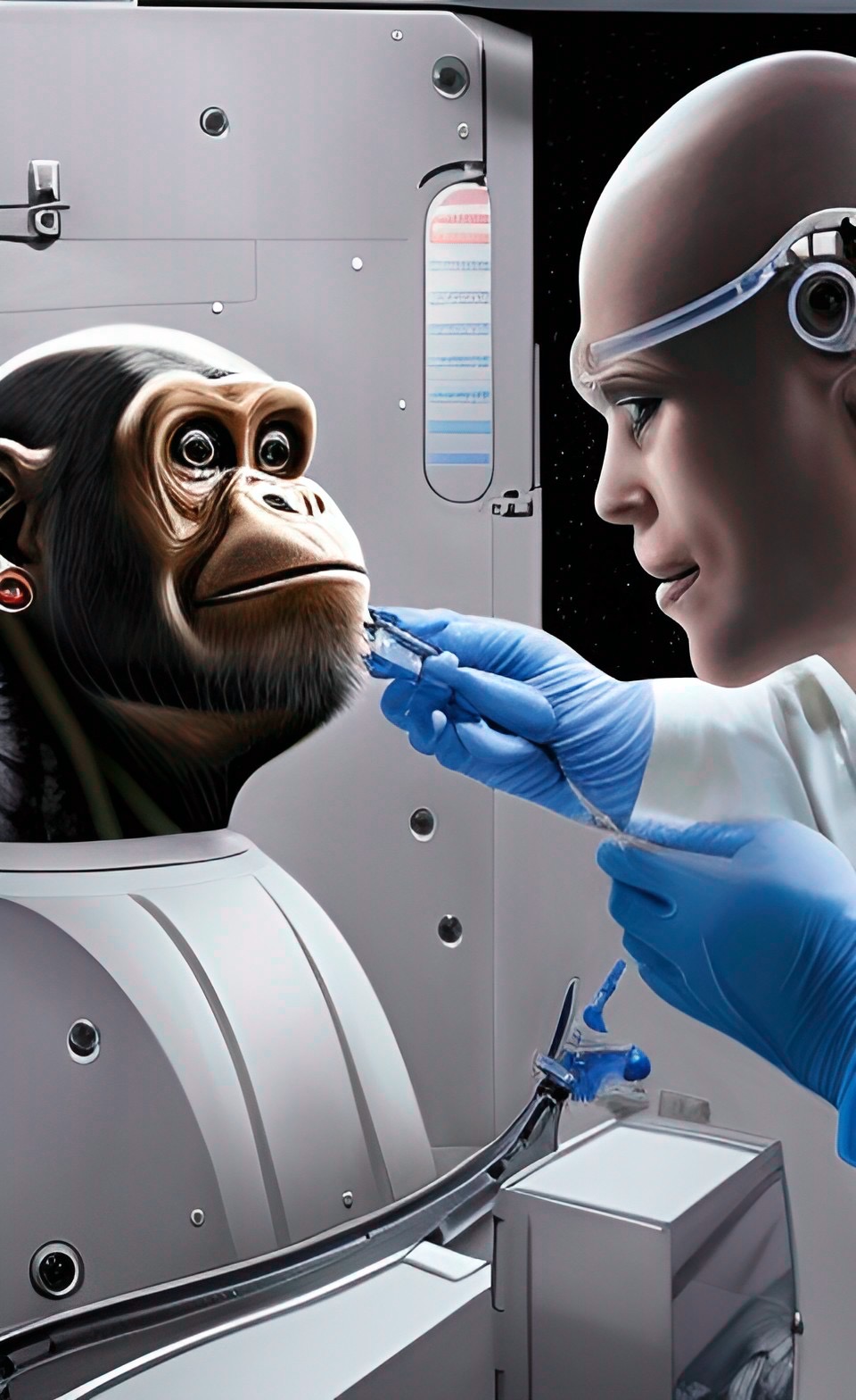 Monkey Receiving Neuralink on Mars Base