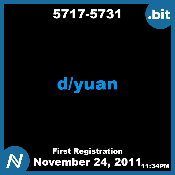 5717-5731 | d/yuan | November 24, 2011 | Namecoin Domain