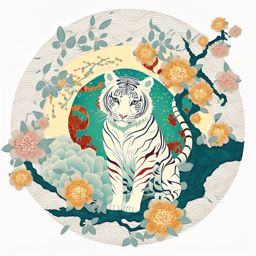 【Japanese Zodiac】#1 White Tiger & Plumblossom