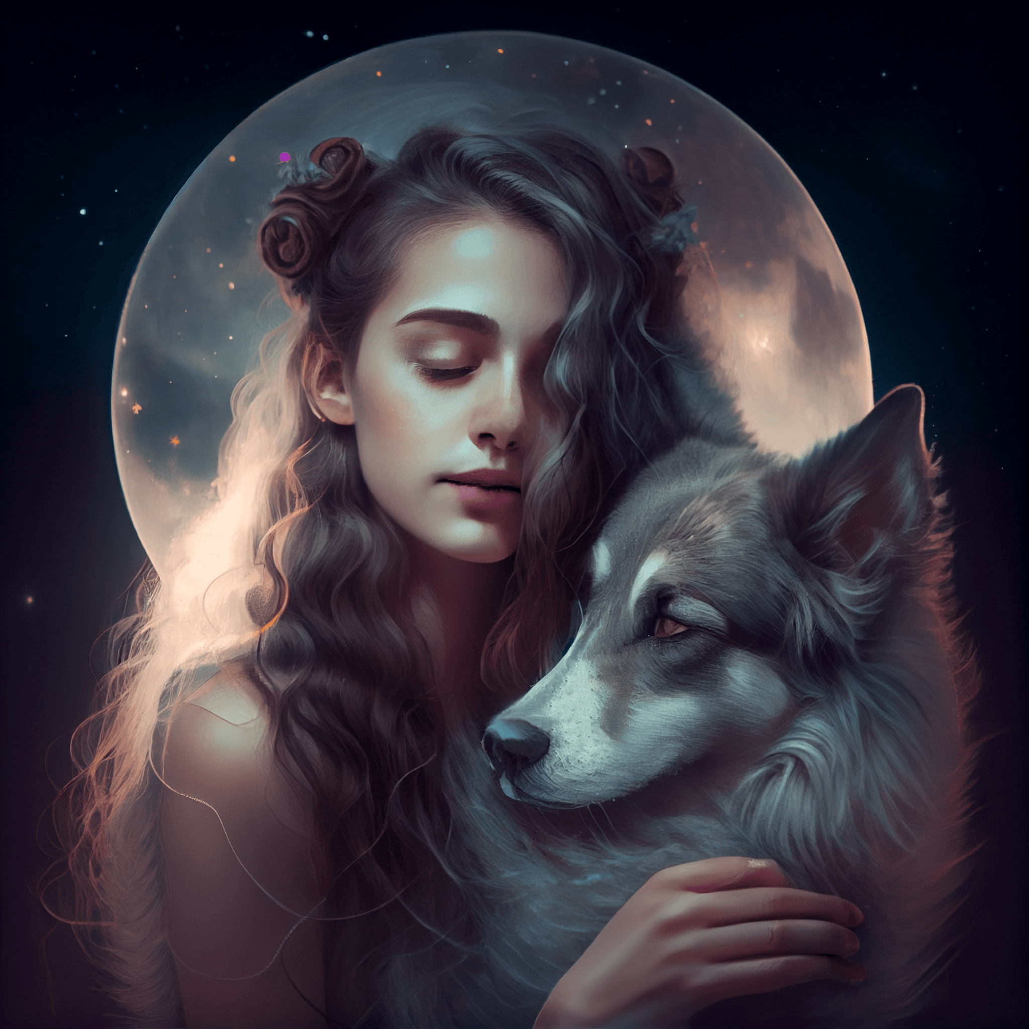 🌜 🌝 Girl and Her Furry Companion Under the Moonlight 🐕 💃