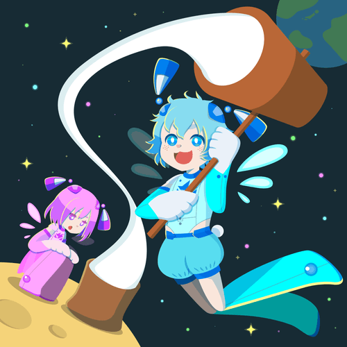 月でうさぎが餅つきしてる