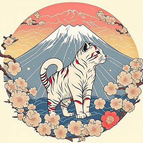 【Japanese Zodiac】#2 White Tiger & Mount Fuji