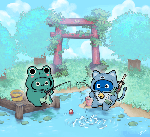 Two good friends go fishing.