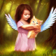 Cute Angel Girl Hugging A Kitten