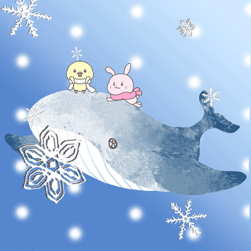 ふわふわ雪景色を泳ぐクジラさん(A whale swimming in a fluffy snowy landscape) #NFT冬の展覧会