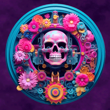 Vaporwave Clock Skull