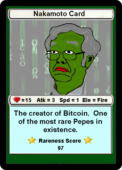 RAREPEPE Series 1, Card 1 "Nakamoto Card" Rare Pepe Wallet 2016 Counterparty XCP NFT [300 Issuance]