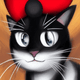 Funny Black And White Cat With A Styled Red Hat