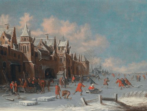 Skaters on the Ice Outside the Gates of a Dutch City - Thomas Heeremans