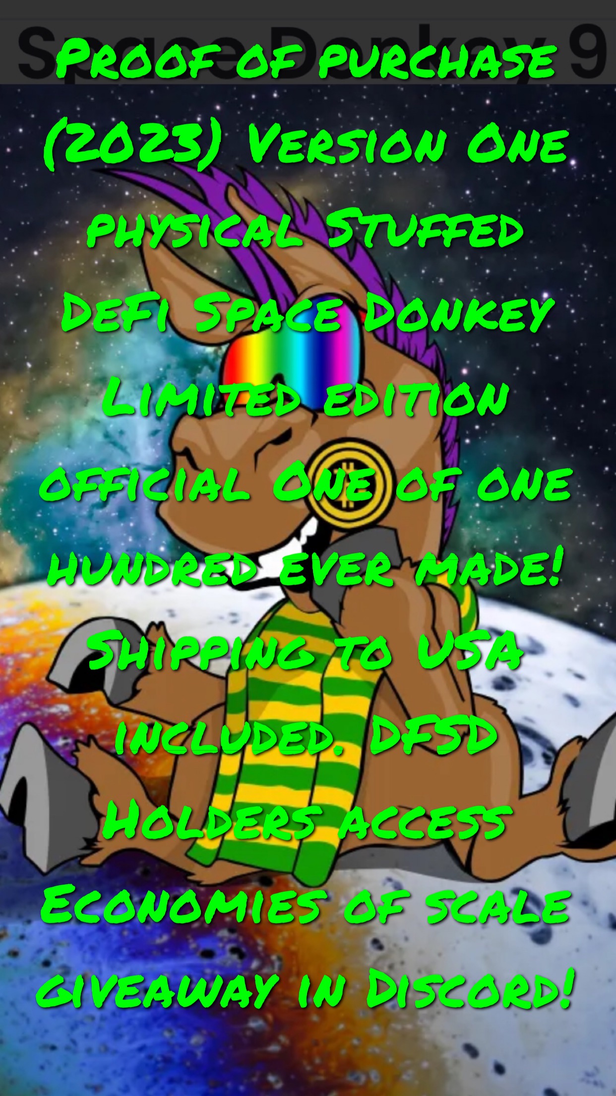One "Tricky" the DeFi Space Donkey stuffed plushie