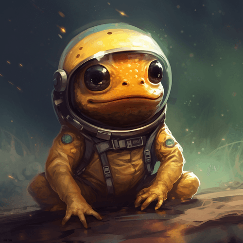 A small yellow toad in a space helmet