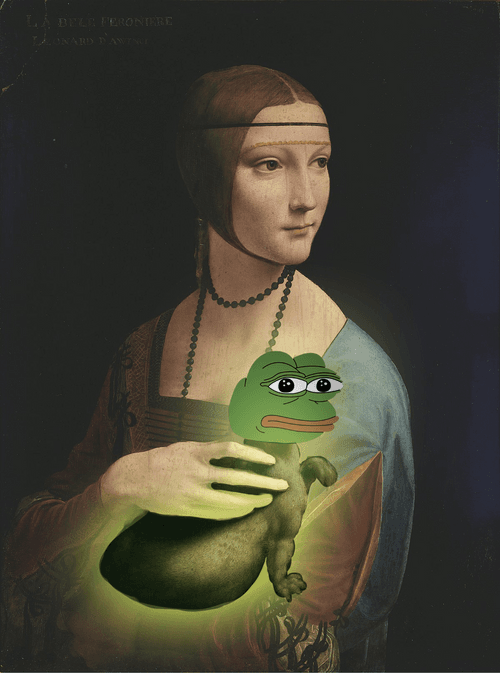 Lady with an neon Pepe